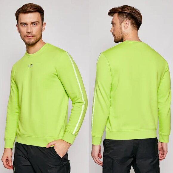 NWT New ARMANI EXCHANGE Logo Stripes Neon Yellow Sweatshirt M
